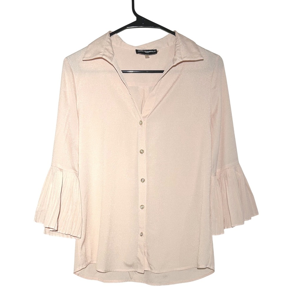 Karl Lagerfeld Blush Pink Pleated Bell Sleeve Button Down Shirt Womens‎ Size S